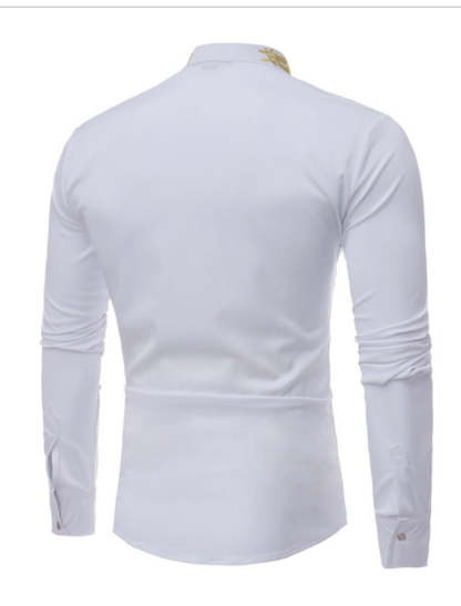Men's Long Sleeve Casual Shirt In White Burgundy And Black