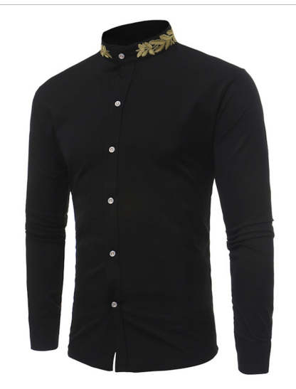 Men's Long Sleeve Casual Shirt In White Burgundy And Black