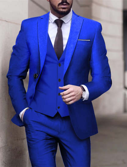 Single-Breasted One-Button Tailored Fit 3-Piece Wedding Suit For Men In Solid Colors
