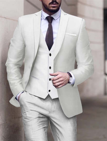Single-Breasted One-Button Tailored Fit 3-Piece Wedding Suit For Men In Solid Colors