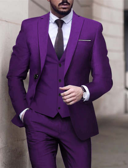 Single-Breasted One-Button Tailored Fit 3-Piece Wedding Suit For Men In Solid Colors