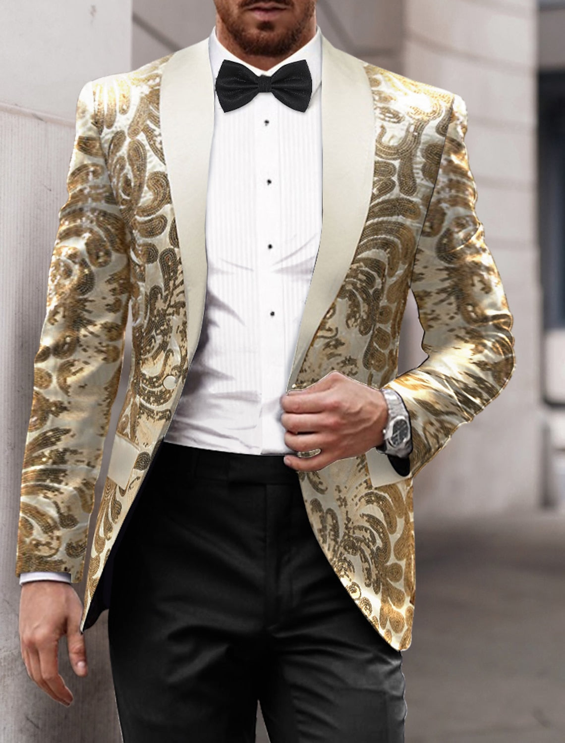 Single-Button Sequined Party Jacket For Men Tailored Fit
