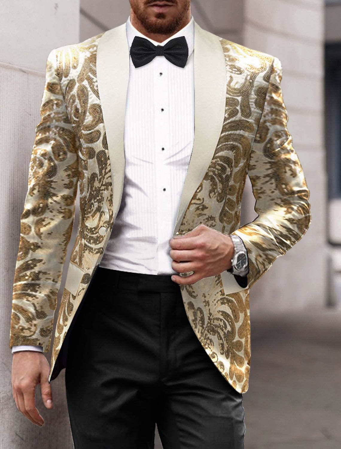 Single-Button Sequined Party Jacket For Men Tailored Fit