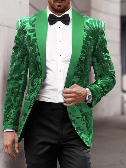Single-Button Sequined Party Jacket For Men Tailored Fit