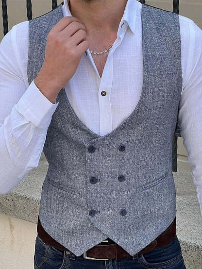 Double Breasted Six-Button Vest For Business Men