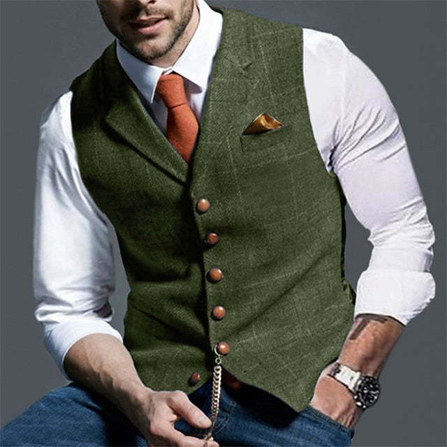 Single-Breasted Men's Vest With Multiple Buttons