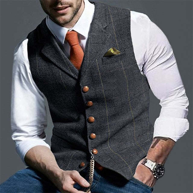 Single-Breasted Men's Vest With Multiple Buttons