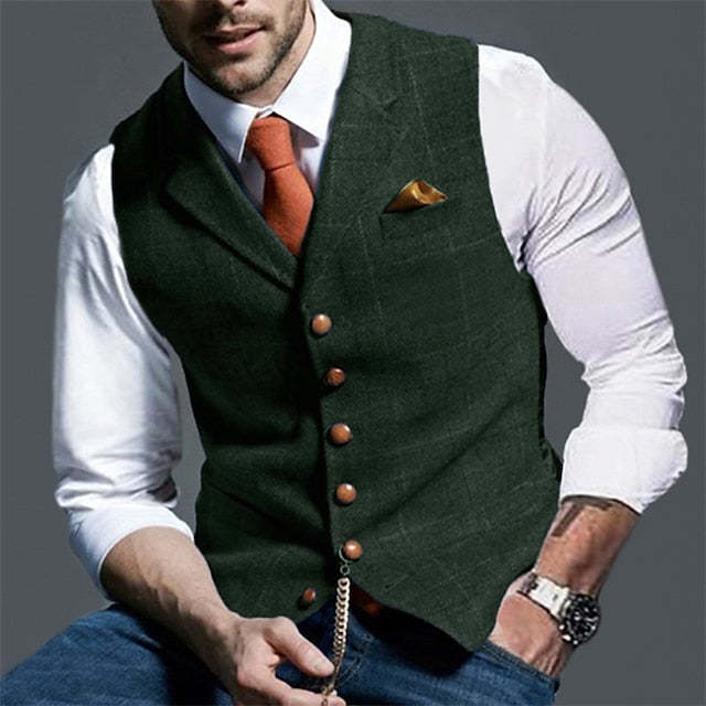 Single-Breasted Men's Vest With Multiple Buttons