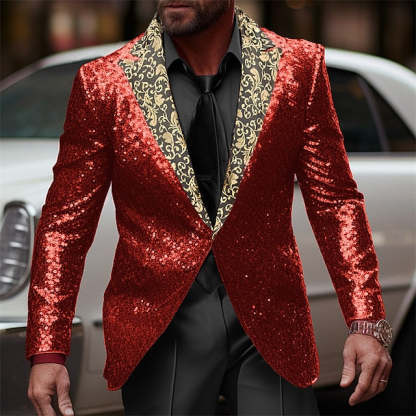 Single-Button Sequined Party Jacket For Men Tailored Fit