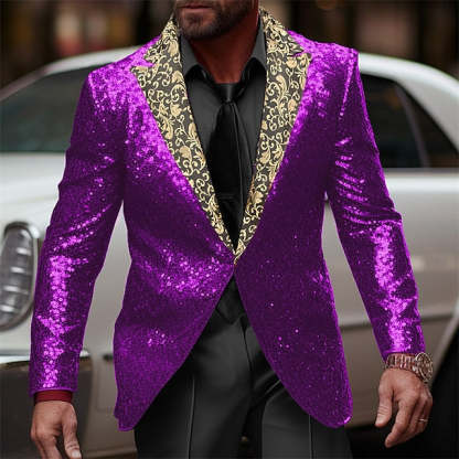 Single-Button Sequined Party Jacket For Men Tailored Fit