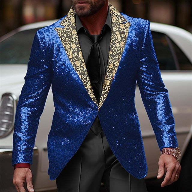 Single-Button Sequined Party Jacket For Men Tailored Fit