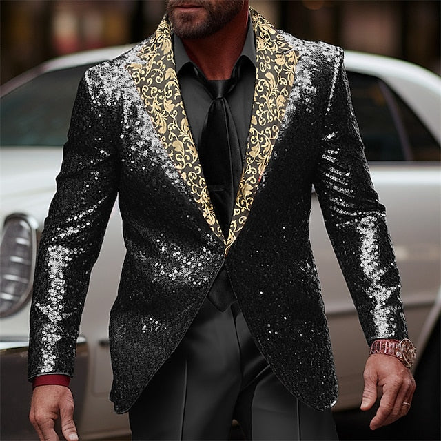Single-Button Sequined Party Jacket For Men Tailored Fit