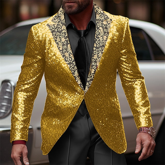 Single-Button Sequined Party Jacket For Men Tailored Fit