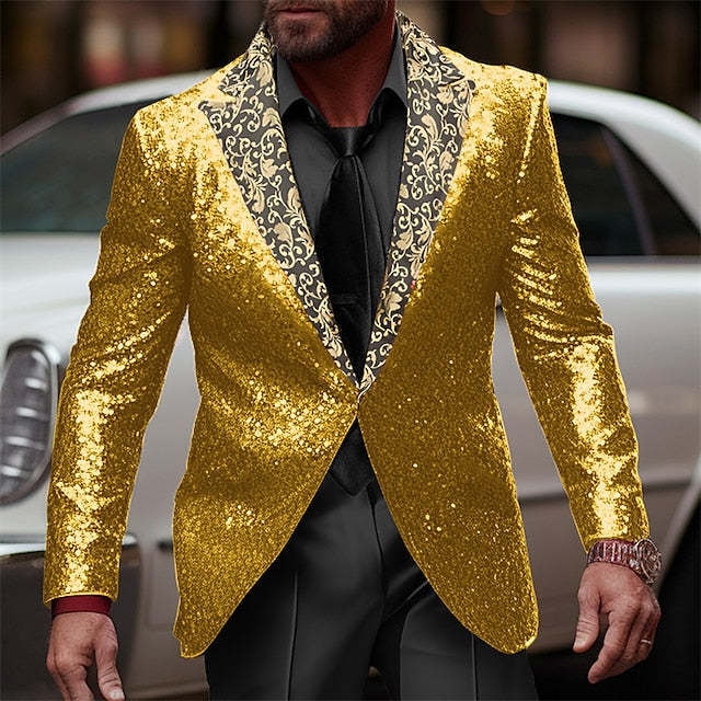 Single-Button Sequined Party Jacket For Men Tailored Fit