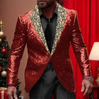 Single-Button Sequined Party Jacket For Men Tailored Fit