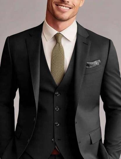 Men's Tailored 3-Piece Single Breasted Two-Button Wedding Suits In Green Red Blue Yellow Solid Colors-BMbridal.UK