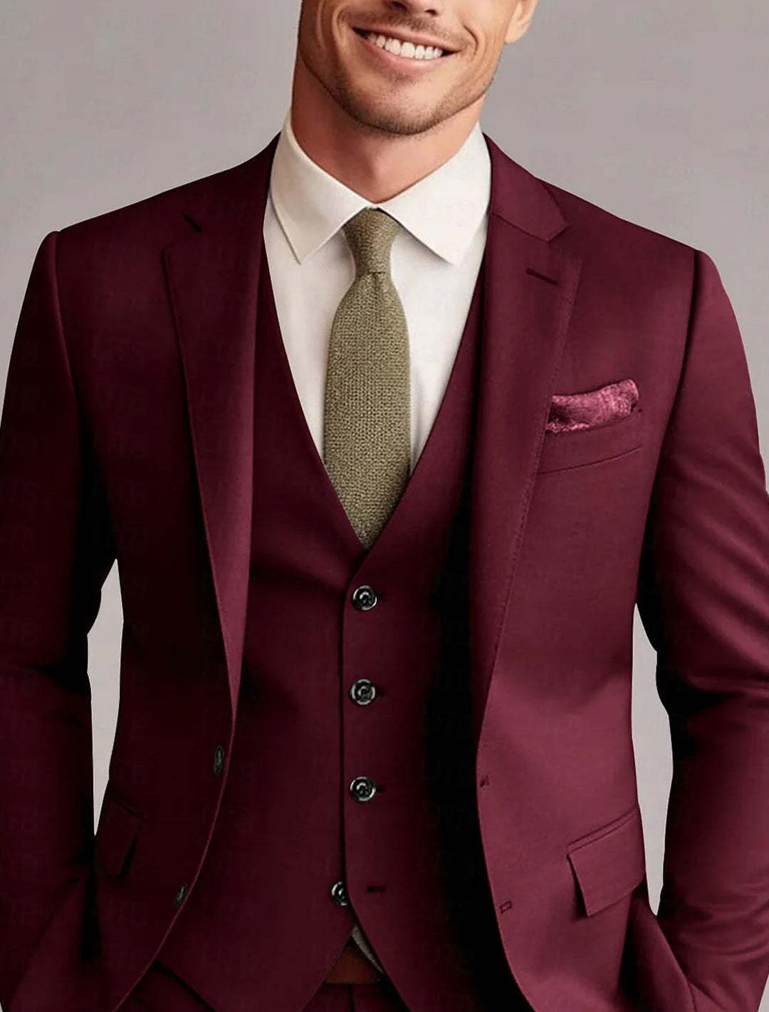 Men's Tailored 3-Piece Single Breasted Two-Button Wedding Suits In Green Red Blue Yellow Solid Colors-BMbridal.UK