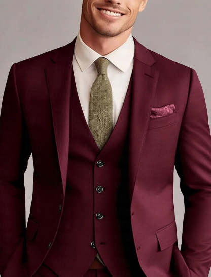 Men's Tailored 3-Piece Single Breasted Two-Button Wedding Suits In Green Red Blue Yellow Solid Colors-BMbridal.UK