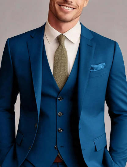 Men's Tailored 3-Piece Single Breasted Two-Button Wedding Suits In Green Red Blue Yellow Solid Colors-BMbridal.UK