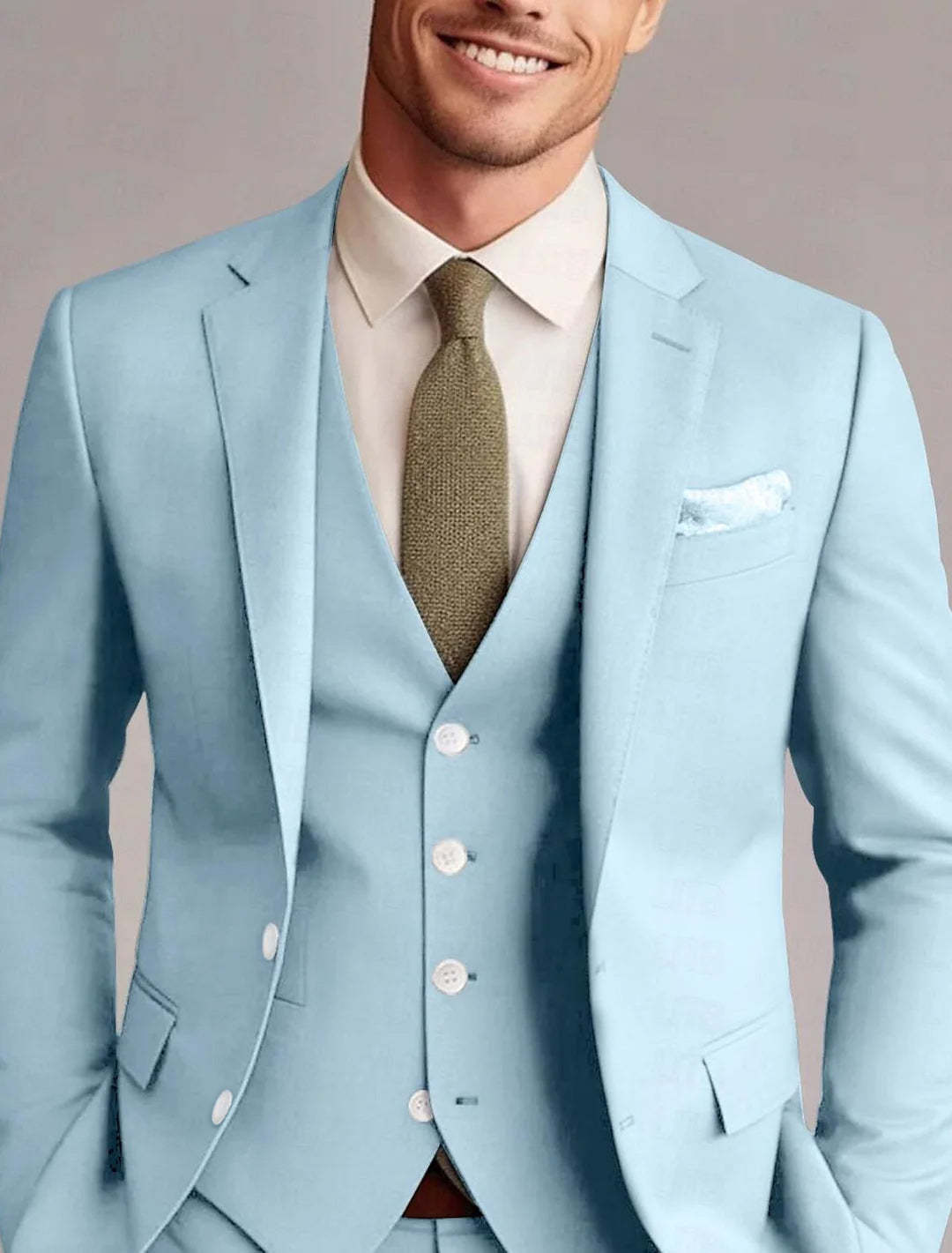 Men's Tailored 3-Piece Single Breasted Two-Button Wedding Suits In Green Red Blue Yellow Solid Colors-BMbridal.UK