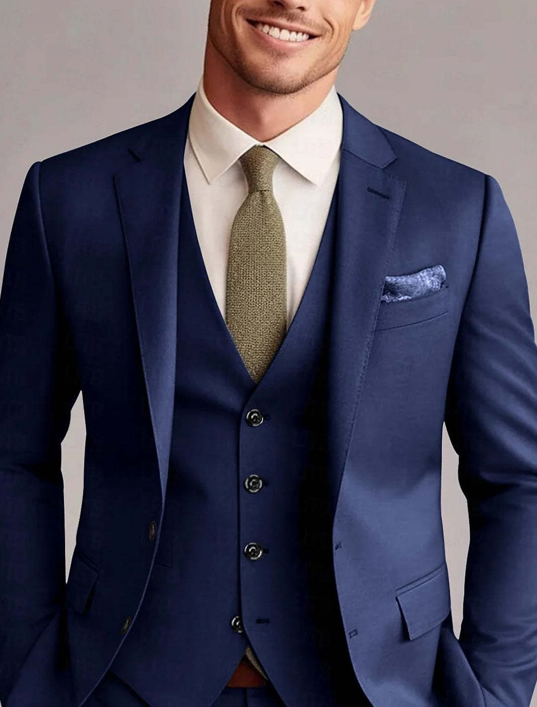 Men's Tailored 3-Piece Single Breasted Two-Button Wedding Suits In Green Red Blue Yellow Solid Colors-BMbridal.UK