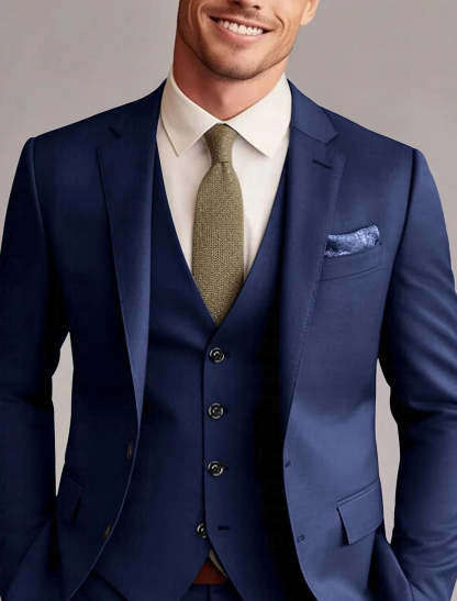 Men's Tailored 3-Piece Single Breasted Two-Button Wedding Suits In Green Red Blue Yellow Solid Colors-BMbridal.UK