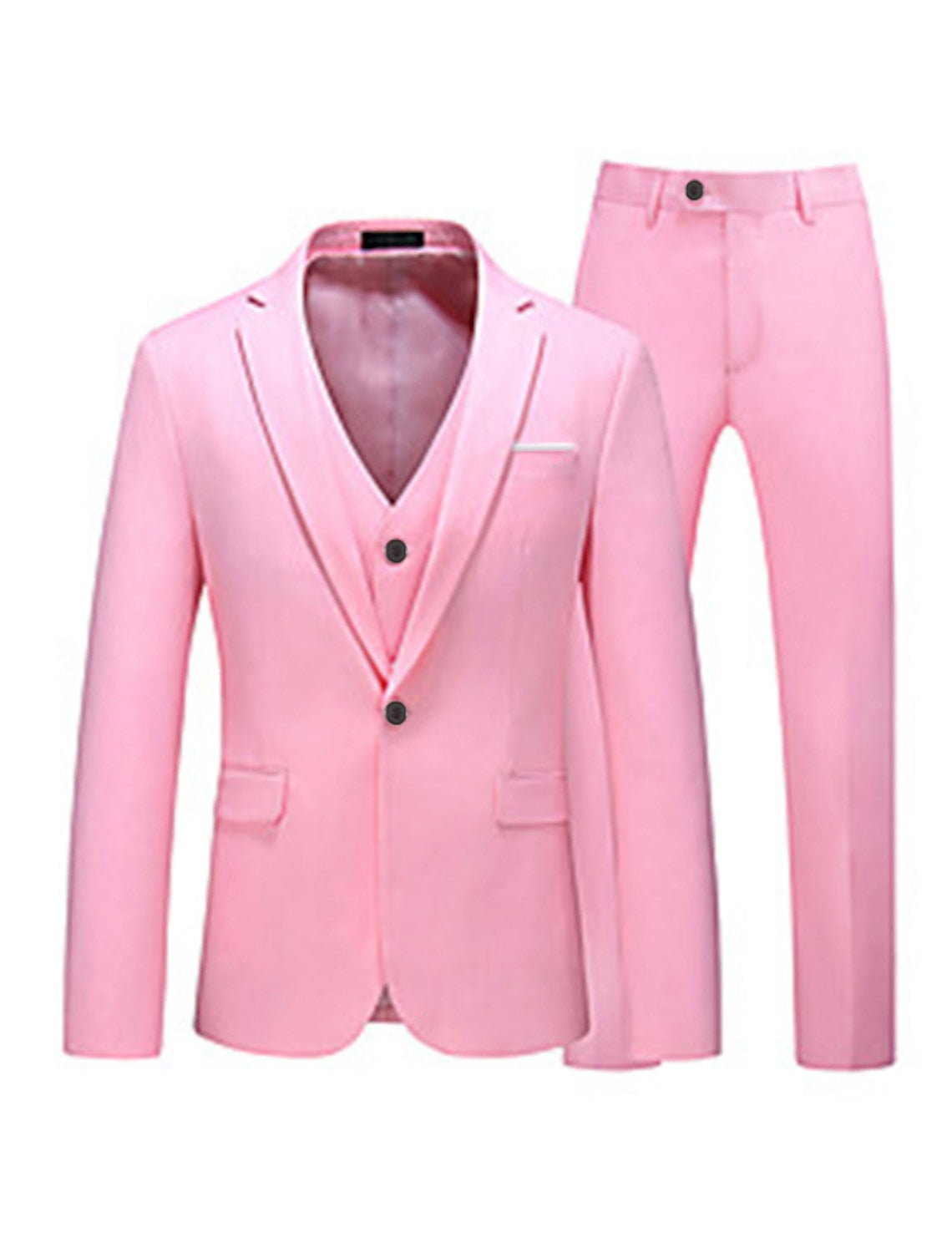 Men's Tailored Fit One-Button Party Suits In Solid Pink Red Blue And Yellow