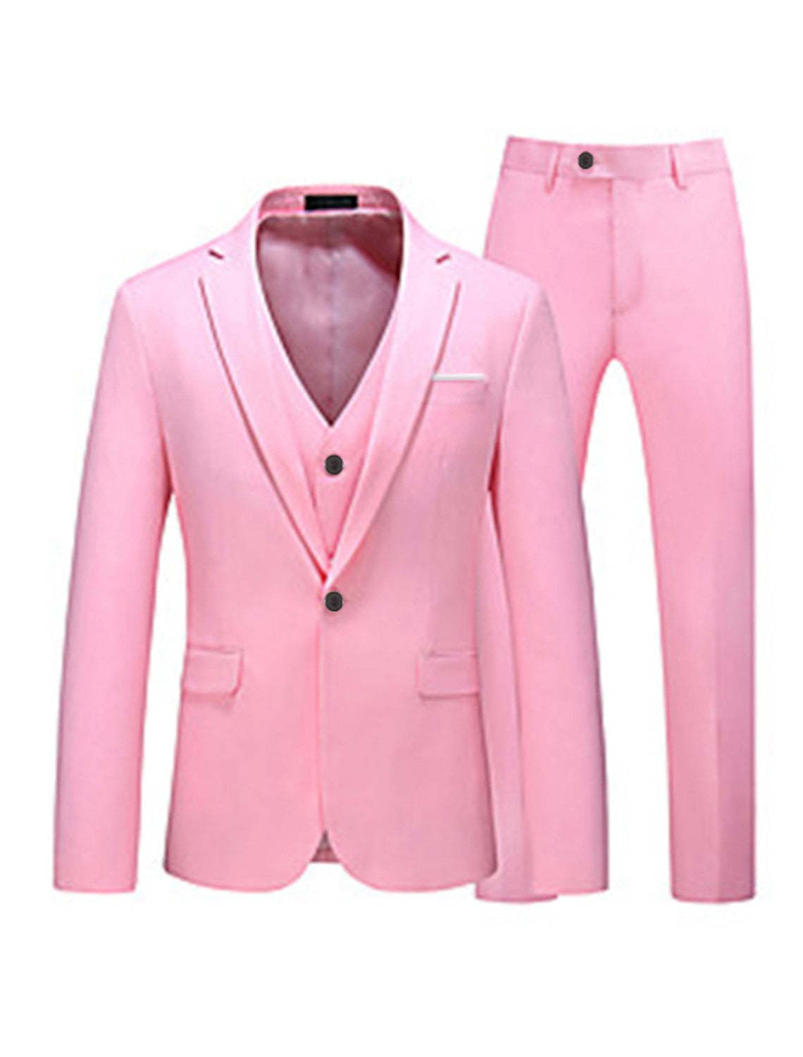Men's Tailored Fit One-Button Party Suits In Solid Pink Red Blue And Yellow