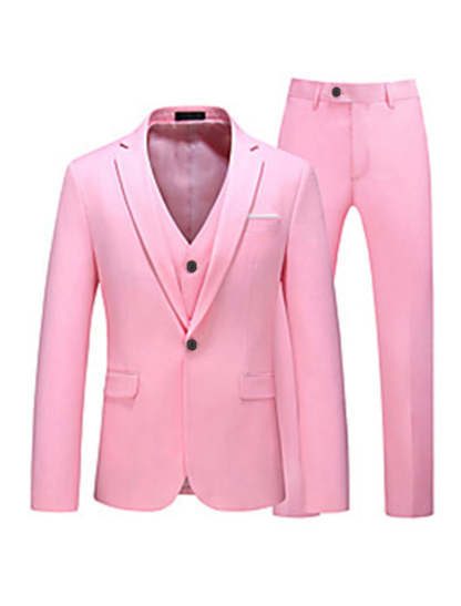 Men's Tailored Fit One-Button Party Suits In Solid Pink Red Blue And Yellow