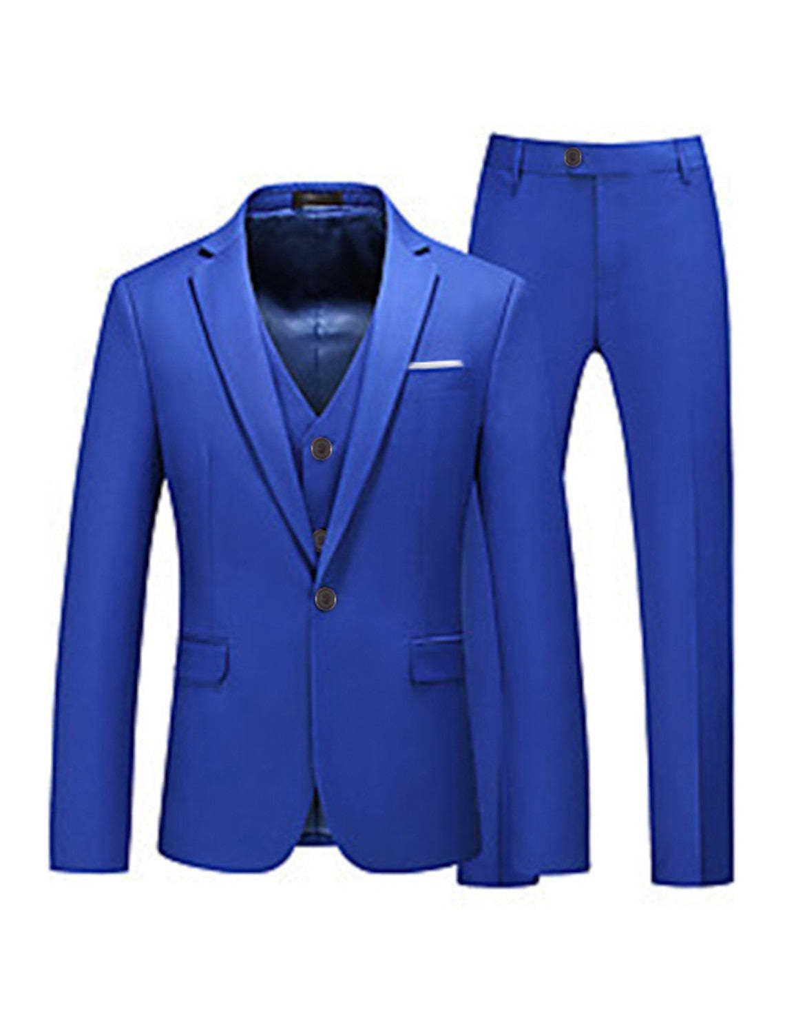 Men's Tailored Fit One-Button Party Suits In Solid Pink Red Blue And Yellow