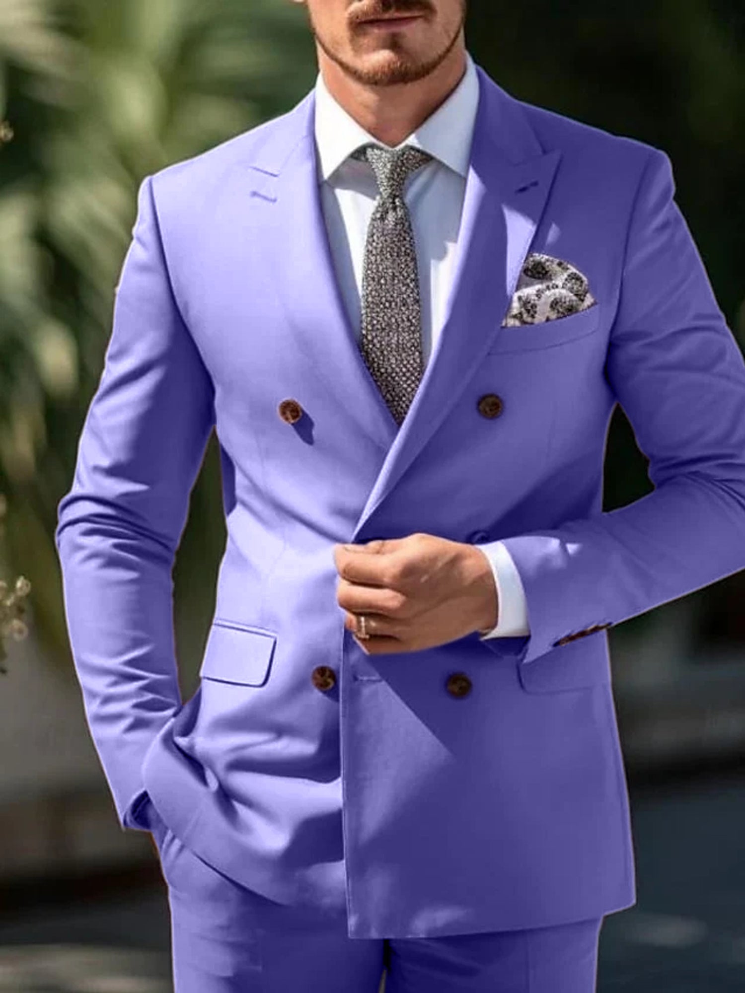 Double Breasted Six-Button Wedding Suit Set For Men Tailored Fit