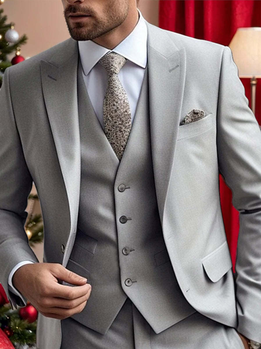 Three-Piece Single-Breasted Two-Button Wedding Suit For Men Tailored Fit
