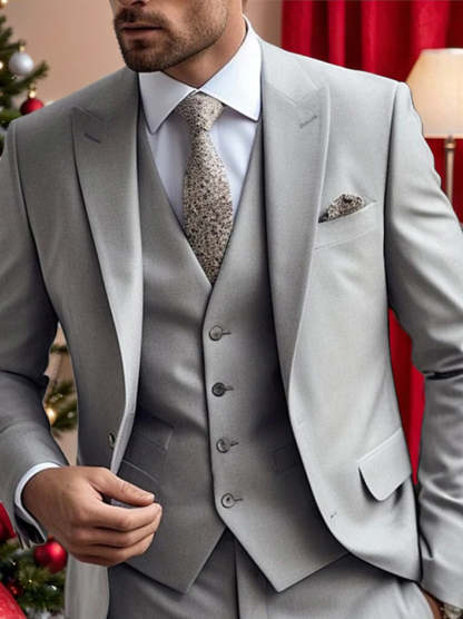 Three-Piece Single-Breasted Two-Button Wedding Suit For Men Tailored Fit