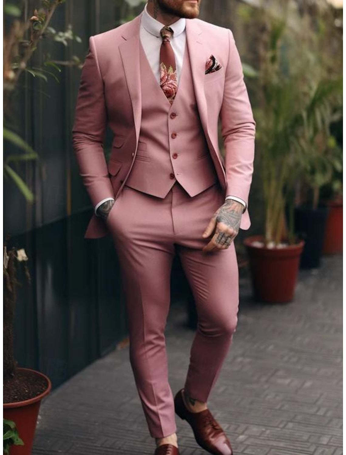 Single-Button Tailored Fit Three-Piece Wedding Suit For Men