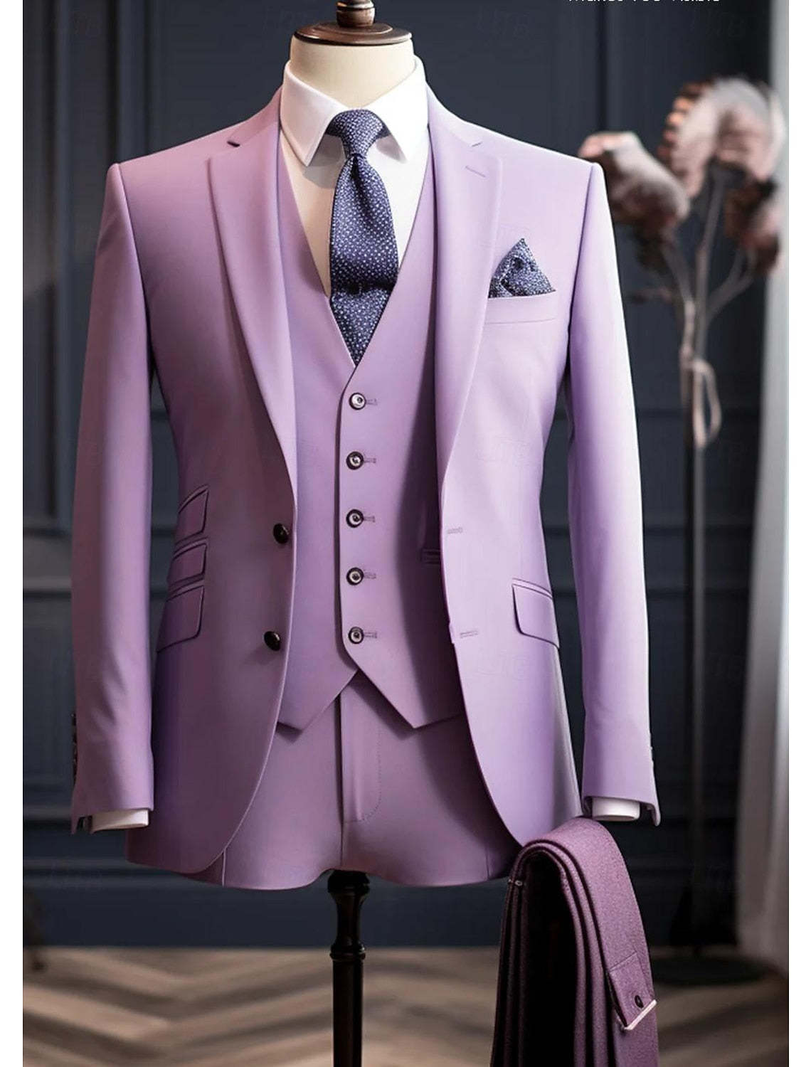 Men's Single-Breasted Two-Button Tailored Fit 3-Piece Wedding Suit