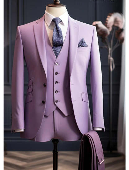 Men's Single-Breasted Two-Button Tailored Fit 3-Piece Wedding Suit