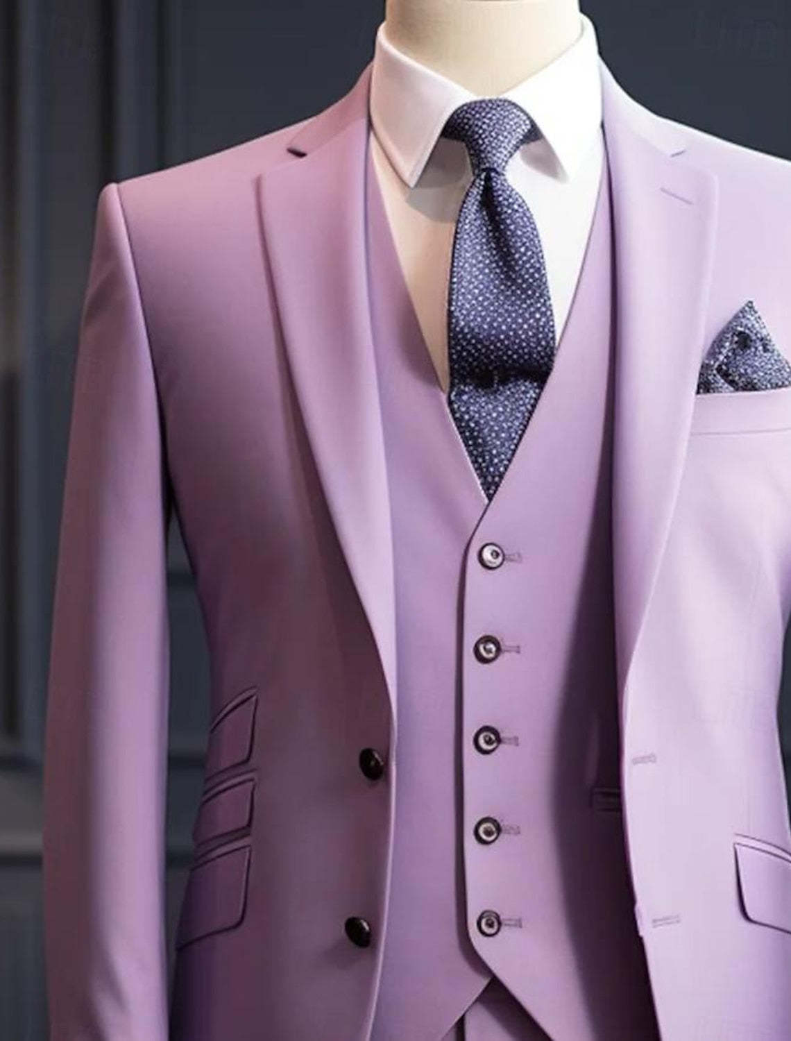 Men's Single-Breasted Two-Button Tailored Fit 3-Piece Wedding Suit