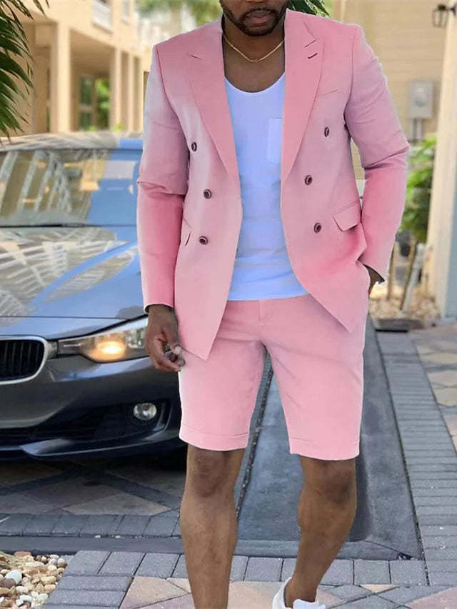 Double Breasted Six-Button Tailored Fit 2-Piece Wedding Suit For Men