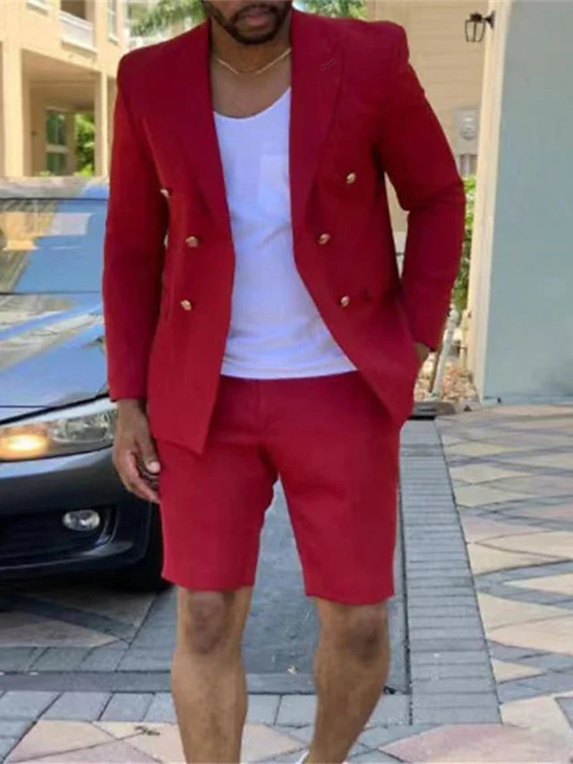 Double Breasted Six-Button Tailored Fit 2-Piece Wedding Suit For Men