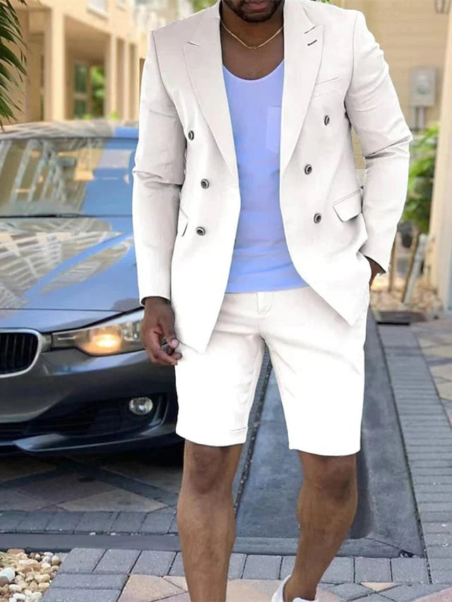 Double Breasted Six-Button Tailored Fit 2-Piece Wedding Suit For Men