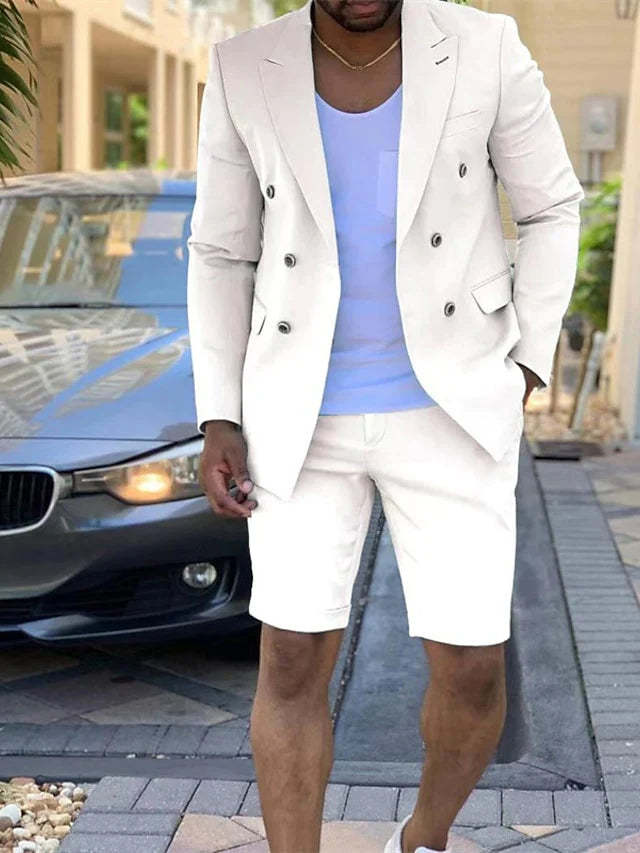 Double Breasted Six-Button Tailored Fit 2-Piece Wedding Suit For Men