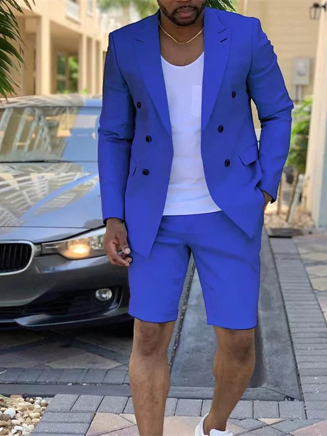 Double Breasted Six-Button Tailored Fit 2-Piece Wedding Suit For Men