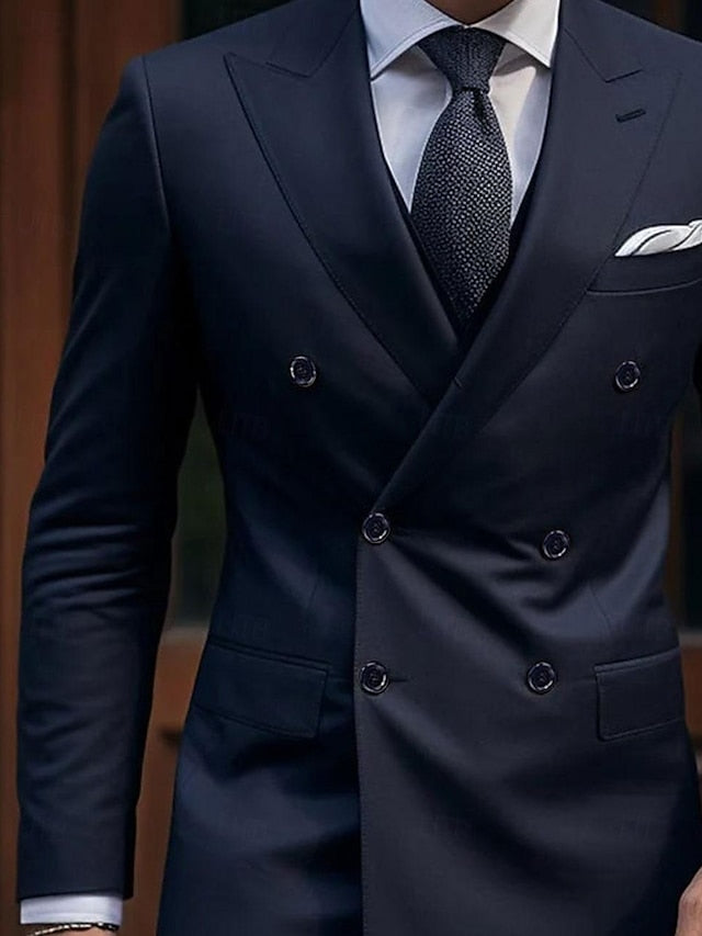 Double-Breasted Six-Button Wedding Suit For Men Tailored Fit 2-Piece Set