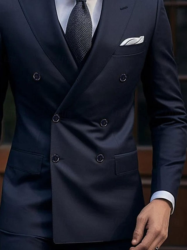 Double-Breasted Six-Button Wedding Suit For Men Tailored Fit 2-Piece Set