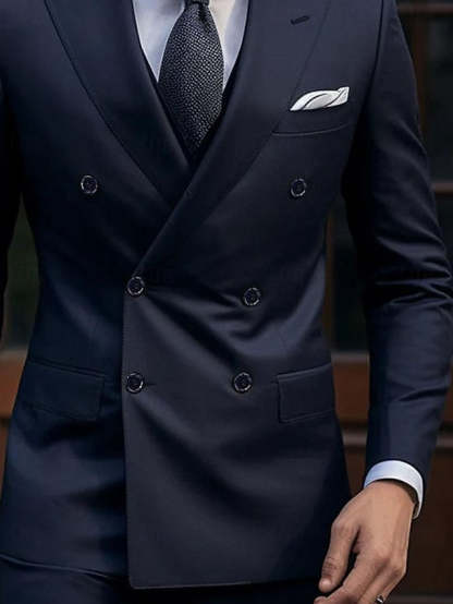 Double-Breasted Six-Button Wedding Suit For Men Tailored Fit 2-Piece Set