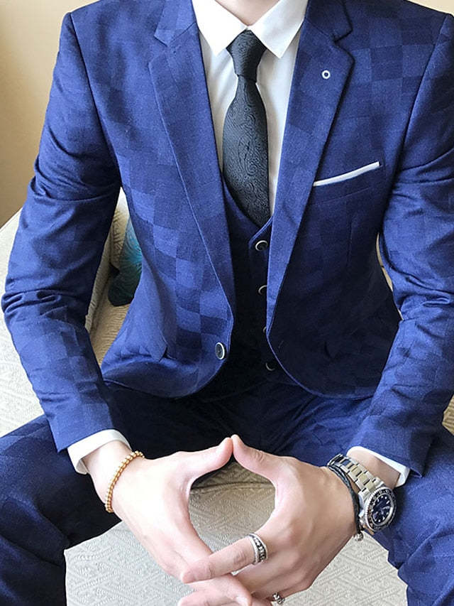 Single-Button Tailored Men's 3-Piece Wedding Suit