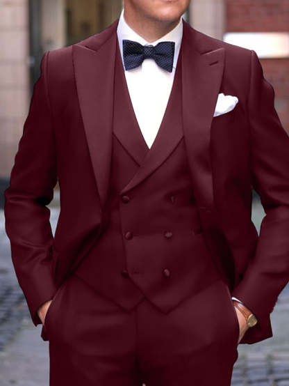 Single-Button Tailored Fit 3-Piece Wedding Suit For Men