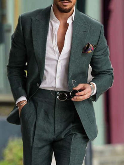 Single-Breasted One-Button Tailored Fit Wedding Suit For Men 2-Piece Set