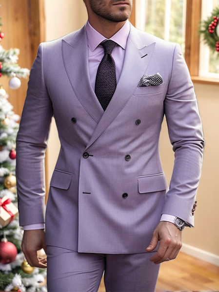 Double-Breasted Six-Button Wedding Suit For Men Tailored Fit 2-Piece Set