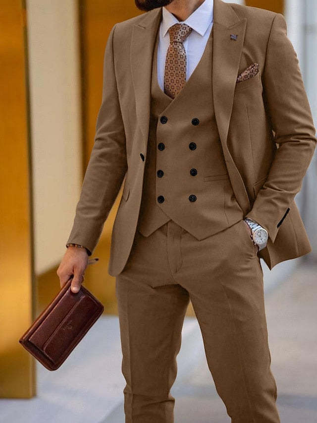 Single-Button Tailored Fit Three-Piece Wedding Suit For Men